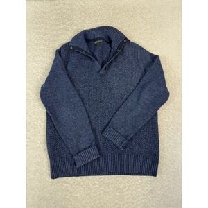 Banana Republic Italian Yarn Men 1/4 Button Snap Chunky Knit Sweater Blue Small